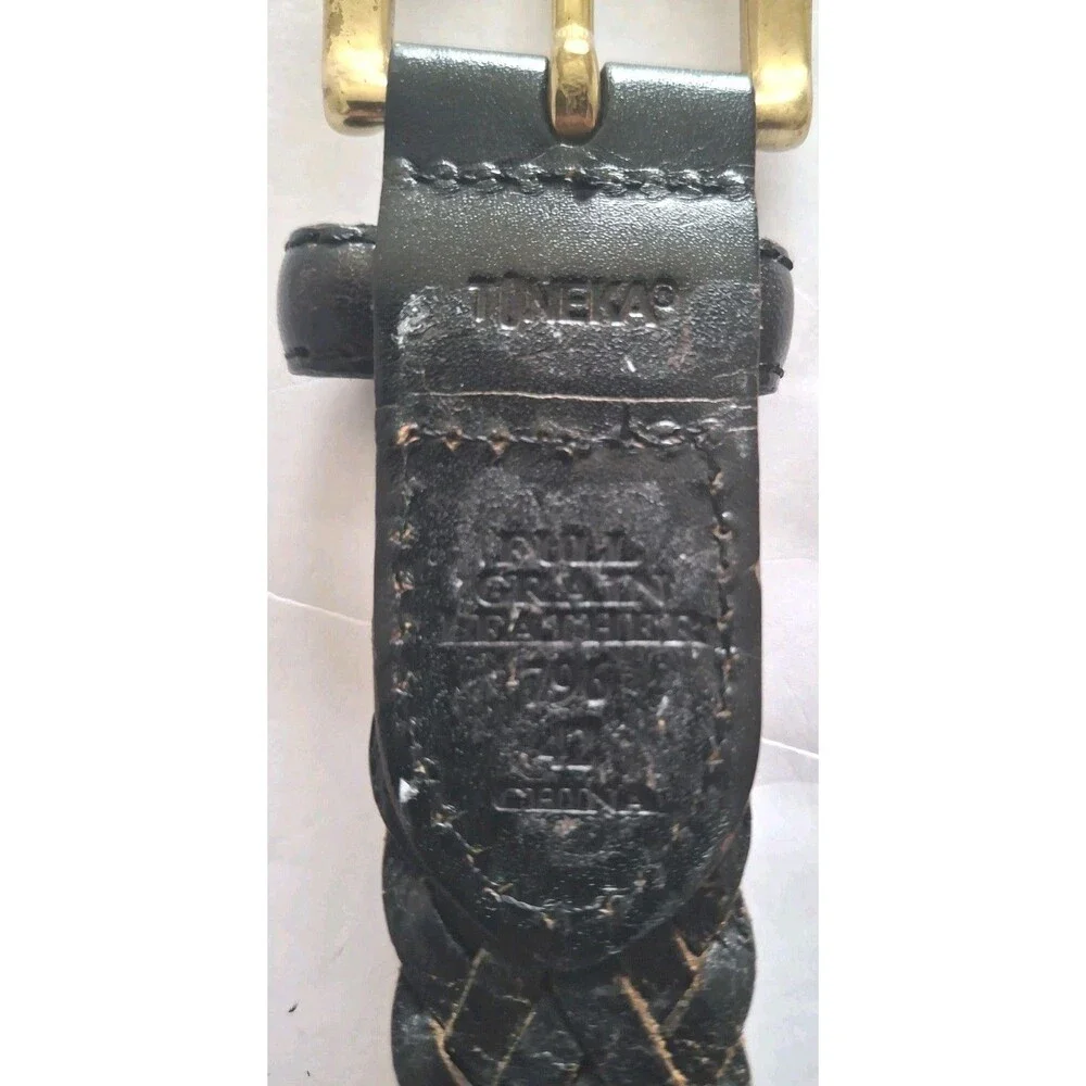 Full Grain Leather 796 Braided Belt  Woven Size 42  Brown Brass Buckle Tuneka